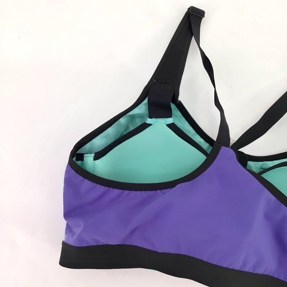 VSX Sport Victoria's Secret Bra Blue Black Green Colorblock Front Zip Size 36C - Picture 14 of 15
